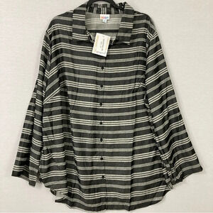 New LuLaRoe Gray White Striped Relaxed Fit Long Sleeve Button Down size 2XL